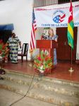 Lara giving her first speech in Anufo, Togo, West Africa