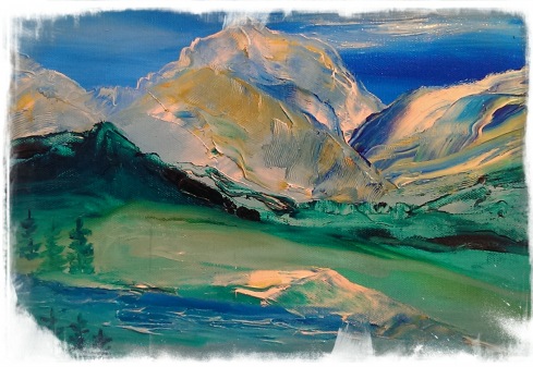 Impressionistic Painting of Mountains in Banff, Alberta, Canada c.Jane H. Johann, June, 2014