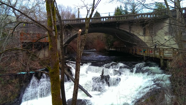 Copyright ©Jane H. Johann, 2016 "Whatcom Creek" with Pickett Bridge build in 1865 offering a path above the water.